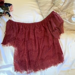 Off shoulder maroon Lacey blouse summer top